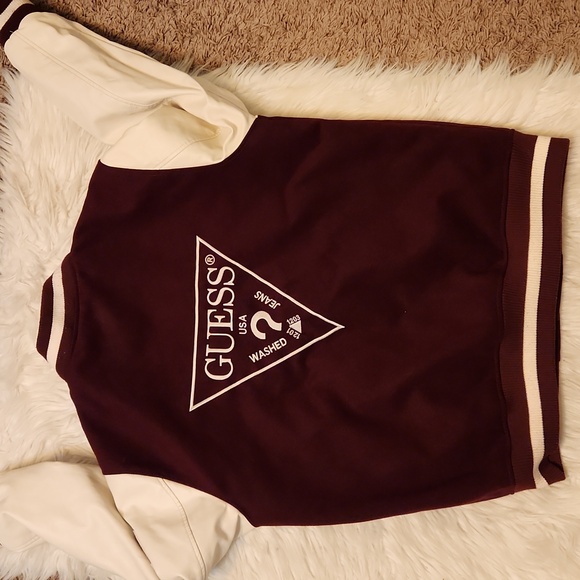 GUESS LEATHER MAROON WHITE VARSITY JACKET SIZE LARGE - Picture 8 of 10